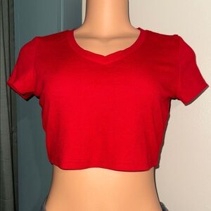 SHEIN Bold Red V-Neck Crop Top